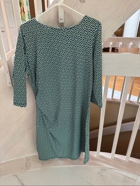 J. McLaughlin Teal and Black Geometric Boatneck Dress